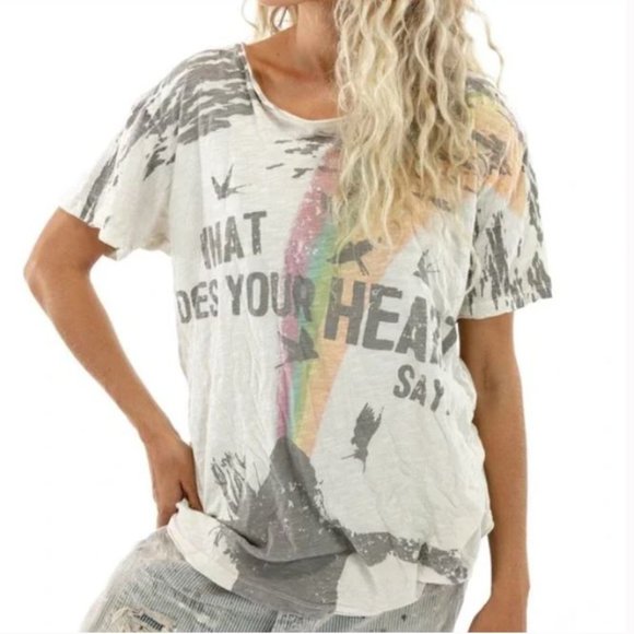 Magnolia Pearl Tops - Magnolia Pearl What Does Your Heart Say Distressed Tee OS